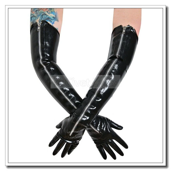 Latex Gloves with Long Zip Easy Wear Sexy Opera Gloves Unique Customize 0.4mm G1