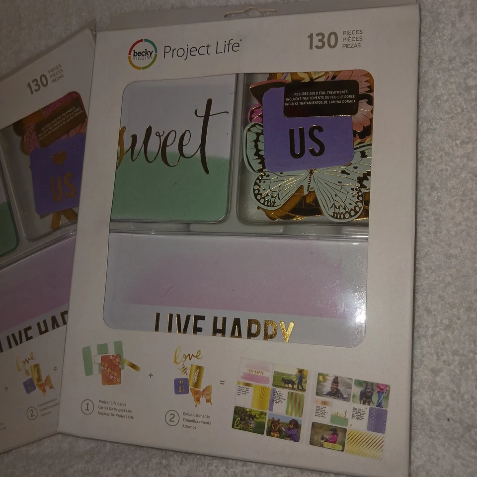 Project Life.  Kits Live Happy de 130 piezas Becky Higgins. Lote de 2. 260 piezas. Nuevo Foto 3 de 4