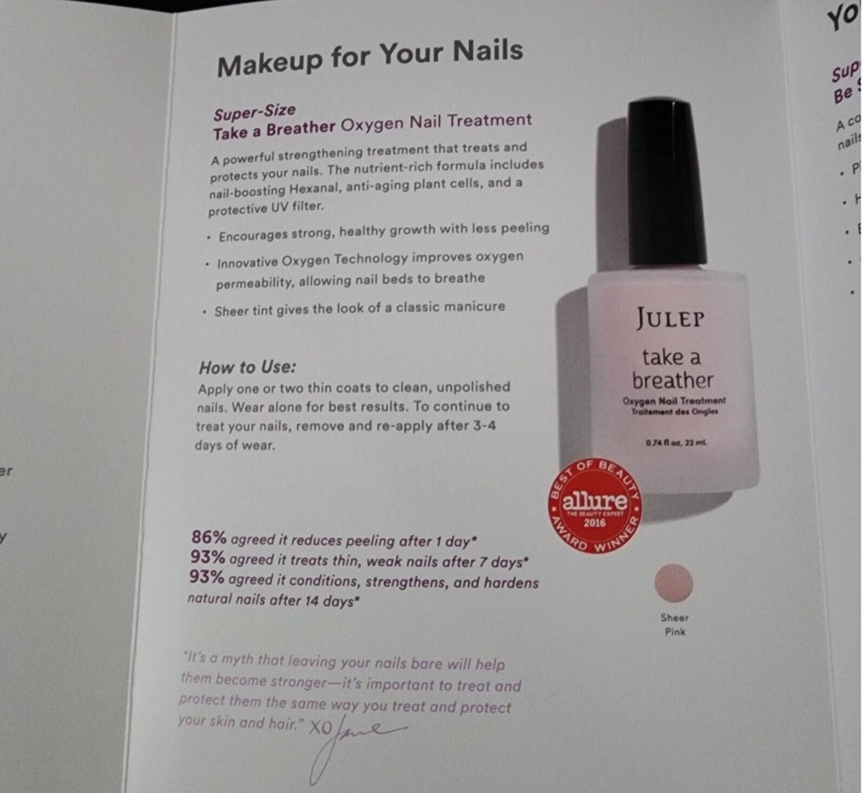 New Cured By Julep Take Breather Oxygen Nail Treatment Polish Sheer