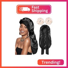 Silk Satin Hair Bonnet for Sleeping - Bonnets for Braids Black Women Curly Hair,