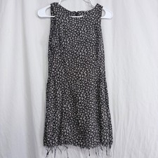 Dressbarn Black Floral Sleeveless Dress Fringe Hem Casual Midi Dress