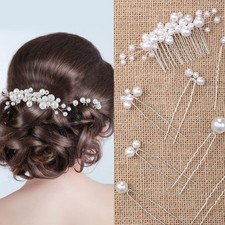 9pc Pearl Bridal Hair Pins Vintage Silver Wedding Accessories
