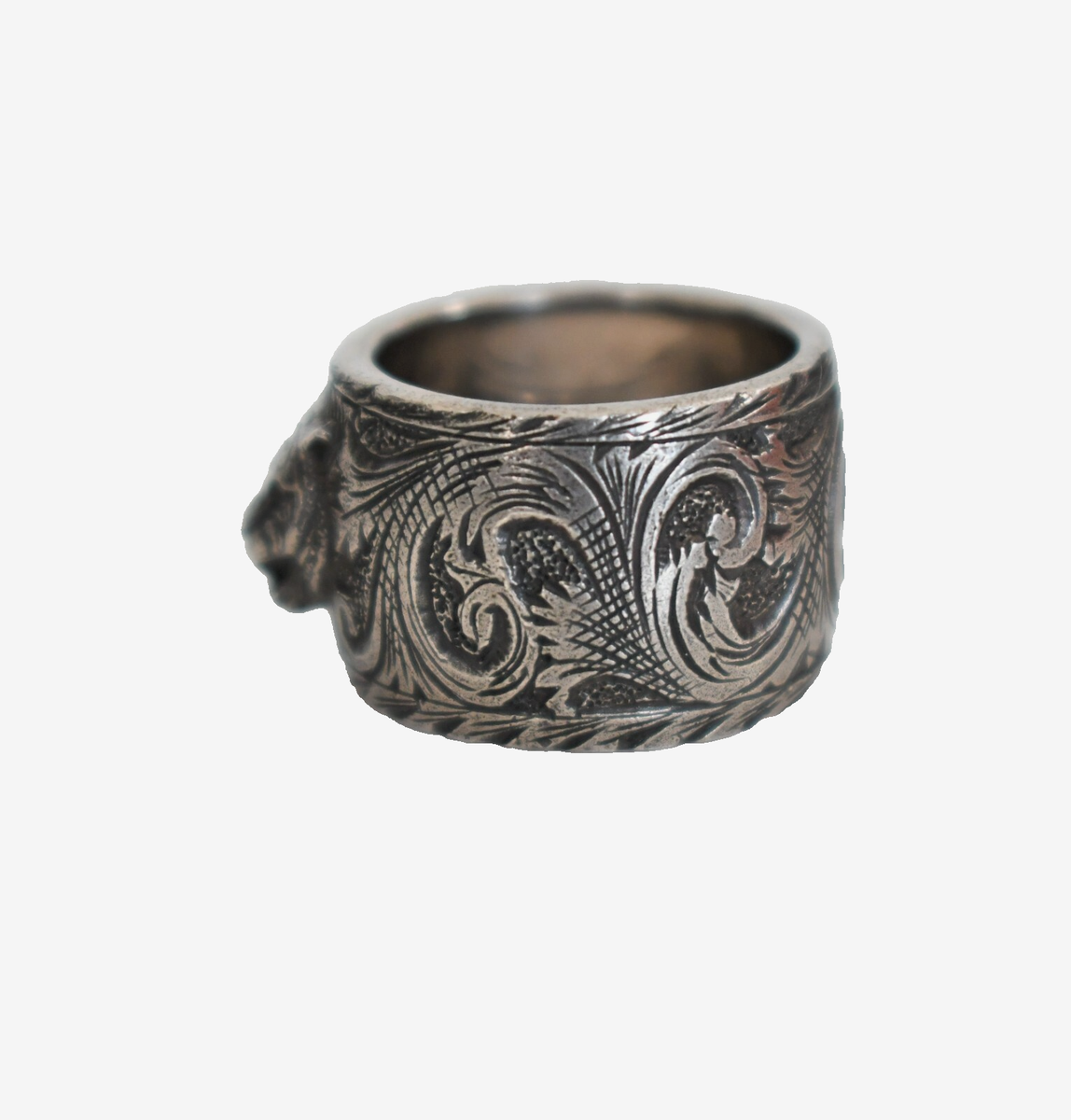 🆕️GUCCI FELINE HEAD AGED .925 STERLING Silver WIDE BAND Ring IT