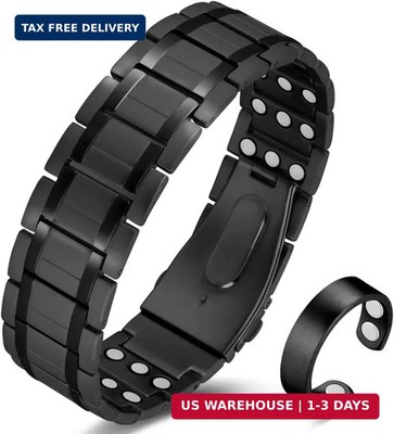 3X Magnetic Bracelets for Men Ultra Strength Magnets Upgrade Folding Clasp Titan