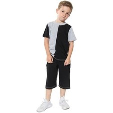 Kids Colour Contrast Panel Top  Shorts Set Active Wear Girls Boys Age 5-13 yrs