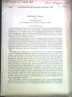 Südlich des Orinoco; Sonderdruck aus der Zeitschrift Die Erde Otremba, Erich: