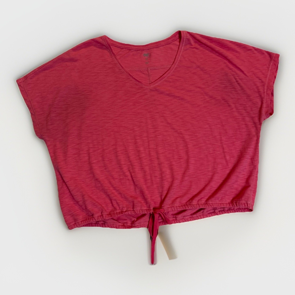Dip Brand Women's Cropped Top Size M Pink Short Cap Sleeve Hem Drawstring V-Neck