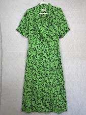 Vtg Liz Claiborne Shirt Dress 12 Green Midi Teacher Twee Retro 80s 90s Modest