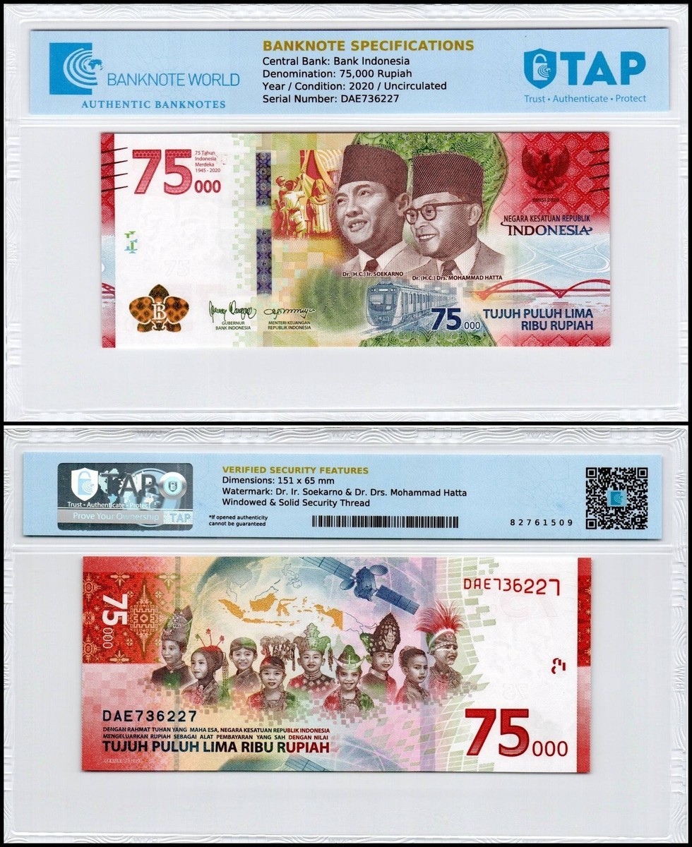 Indonesia 75000 Rupiah, 2020, P-161, UNC Commemorative