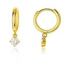 14k Yellow Gold Round Shape Birthstone Huggie Earrings