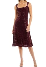 Laundry By Selli Segal Wine Sequins Fit & Flare Dress Sleeveless  Sz 8