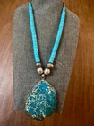 Old Pawn Huge Royston Turquoise Pendant &,Sterling Silver Beads  Necklace