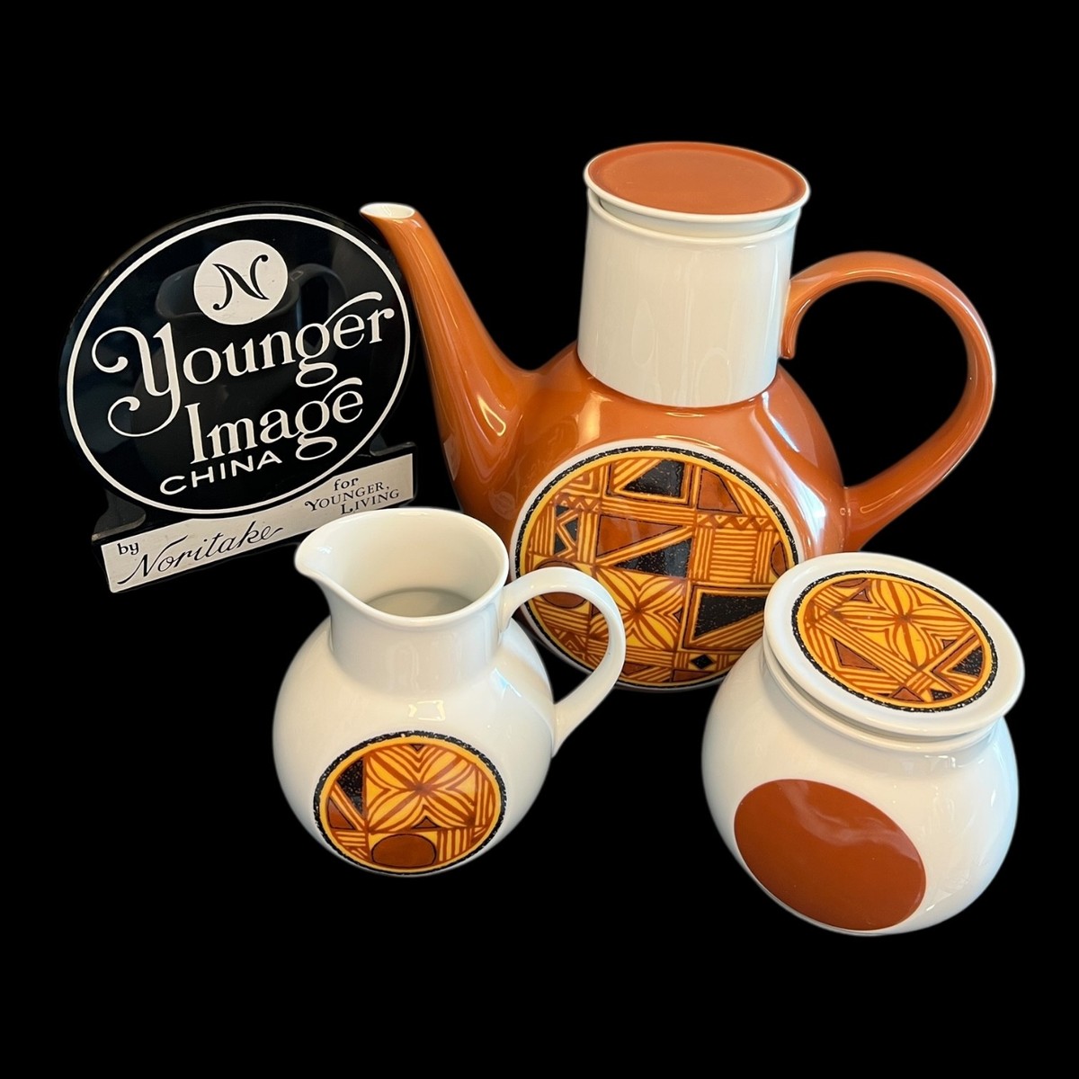 NORITAKE Kontiki Younger Image Teapot / Coffee Pot w Lid & Creamer