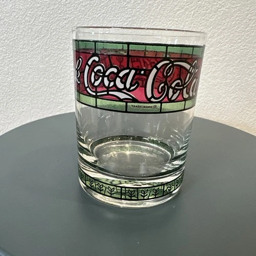 VTG Coca Cola Short Lowball Tumbler Rocks Multi-Colored Glass Heavy Bottom
