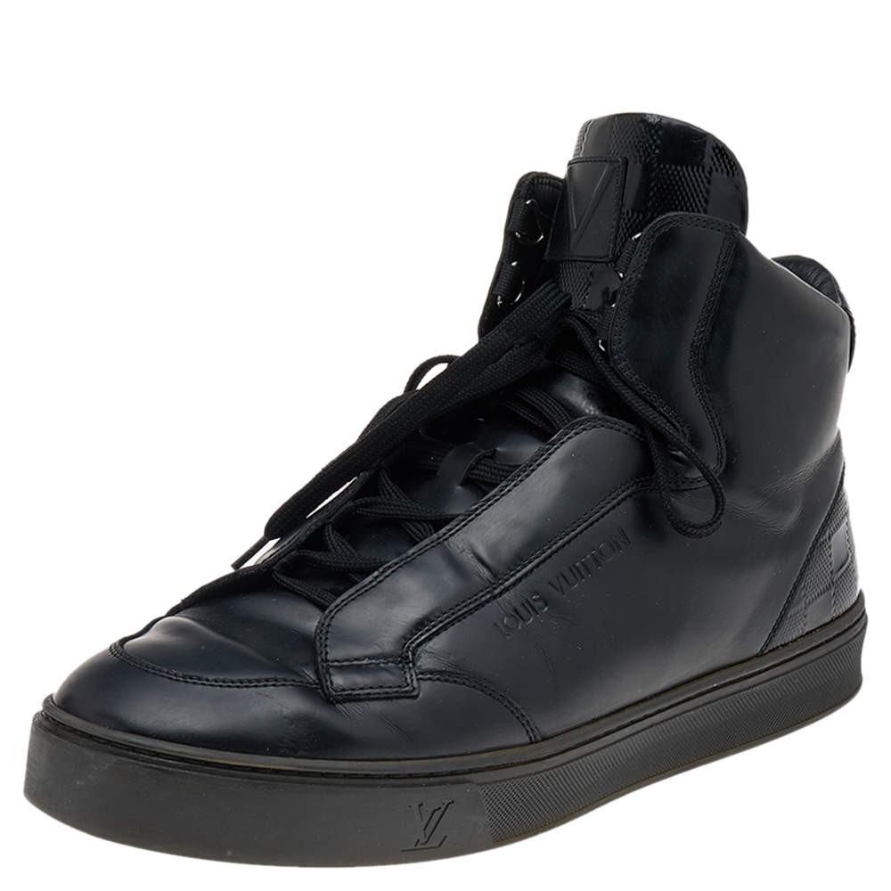 LOUIS VUITTON　ジョッパーブーツ　スクエアトゥ　ダミエ　サイズ7 Louis Vuitton Black Leather And Damier Patent Leather High Top