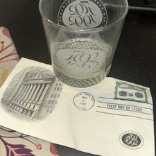 NYSE New York Stock Exchange 200th Anniversary Stamped Envelope & Rocks Glass