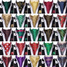 Men Elegant Paisley Ascot Cravat Pocket Square Cufflinks Formal Party Suit Set