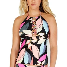 Hula Honey Women's Black Jungle Boogie High Neck Halter Strap Tankini Top Medium