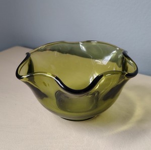 Vintage Avocado Green Glass Mayonnaise Dish