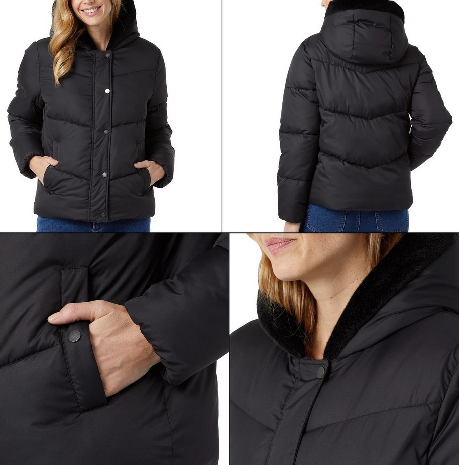 32 Degrees Women's Quilted Jacket Hoodie Black Size S/M/L/XL