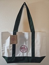 Trader Joe's Foldable Reusable Canvas Tote Bag White  Green