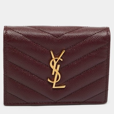 Saint Laurent Cassandre Burgundy Matelasse Leather Compact Wallet