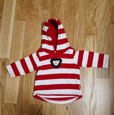 Steiff Pulli Pullover Gr. 68 Rot/Weiß Streifen Bär Oberteil Baby Sweater Hoodie