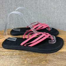 Sanuk Yoga Salty Flip Flops Womens 9 Pink Criss Cross Comfort Sandals NEW