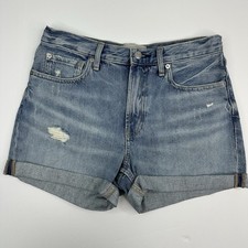 Everlane Women The Denim Short Organic Cotton High Rise Distressed Blue Size 27