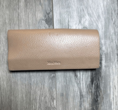 Max Mara Women's Tan Genuine Leather Fold-over Eyeglasses case