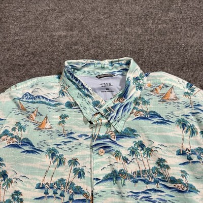 Hawaiian IZOD Saltwater XXL Polo Short Sleeve Shirt Mens Blue Green Button Down