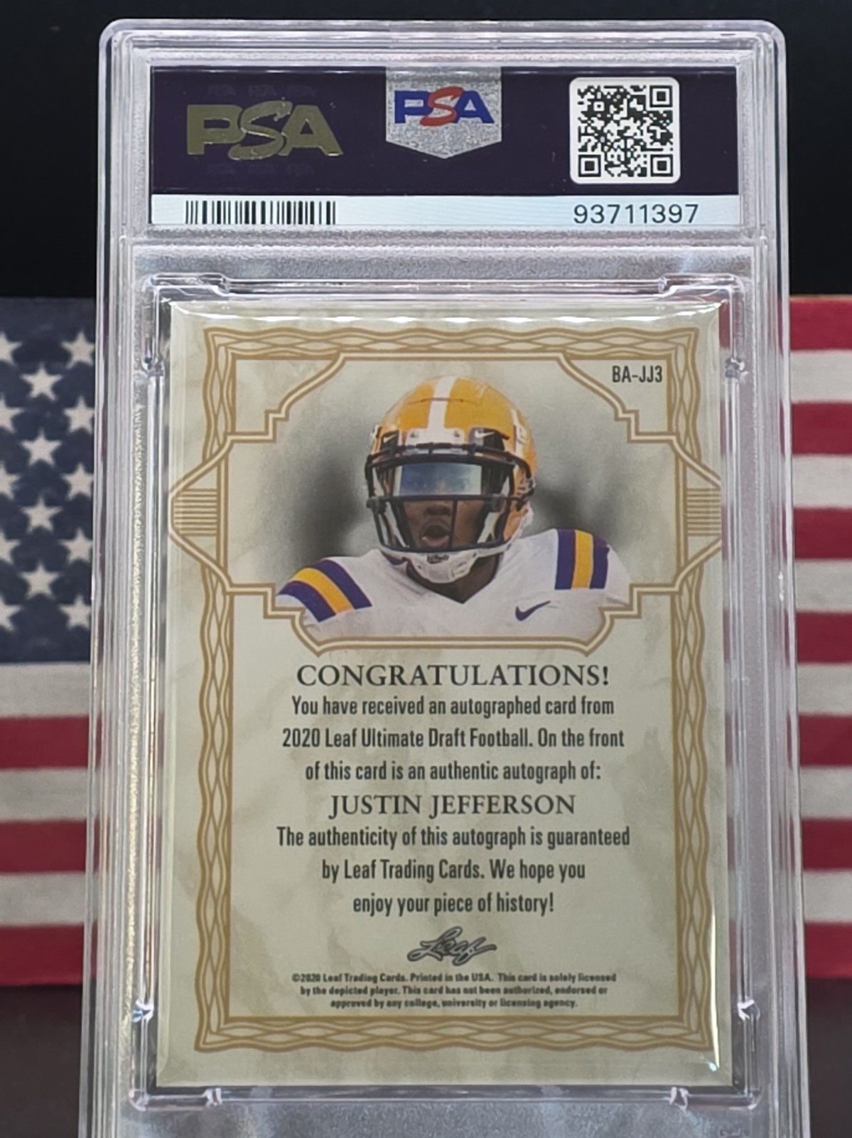2020 Leaf Ultimate Draft Justin Jefferson Auto XRC 11/20 Emerald Spectrum PSA 9  view 4