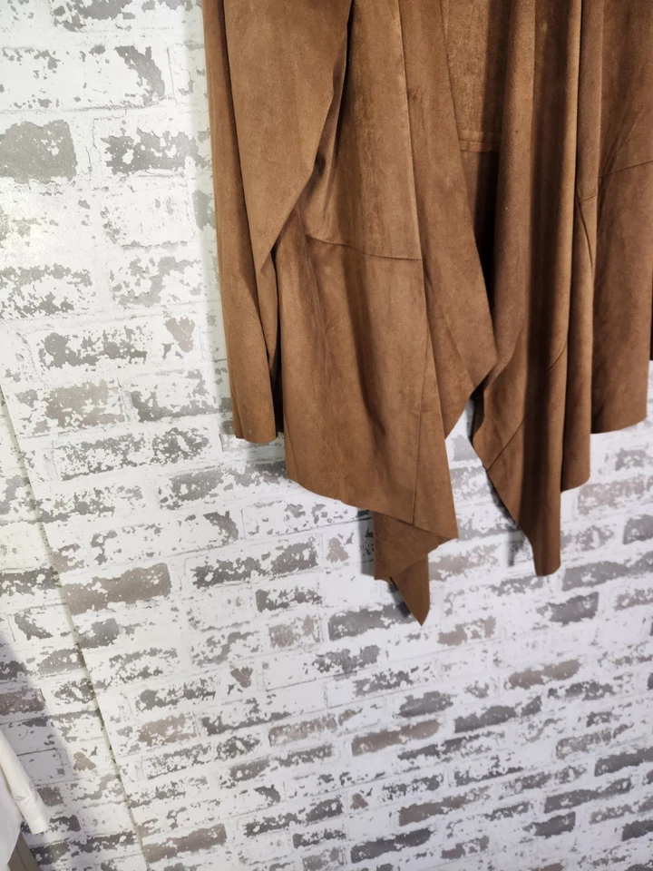 Faux Suede Jacket Size 2X Open Front Draped Waterfall Chic Cardigan Office - Image 3 of 4