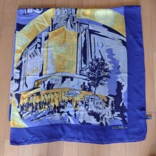 CELINE Silk Scarf Blue/Yellow  131cm  131cm