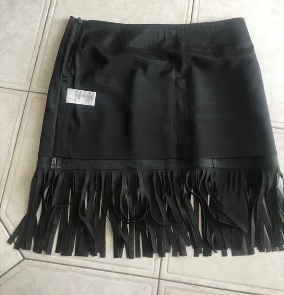 BLUMARINE 黑色短裙,条纹,尺寸 M 6 皮革 — 第 3/4 张图片