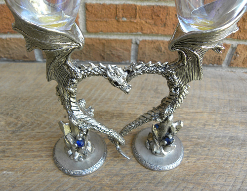 Pewter Dragon Heart Champagne / Toasting Flutes - Picture 11 of 14
