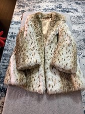 Vintage Tissavel Snow Leopard Faux Fur Coat Size L