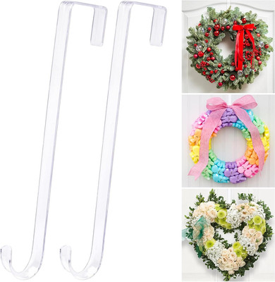 12'' Clear Wreath-Hanger Non Scratch over the Door Hooks,2 Pack Easter Halloween