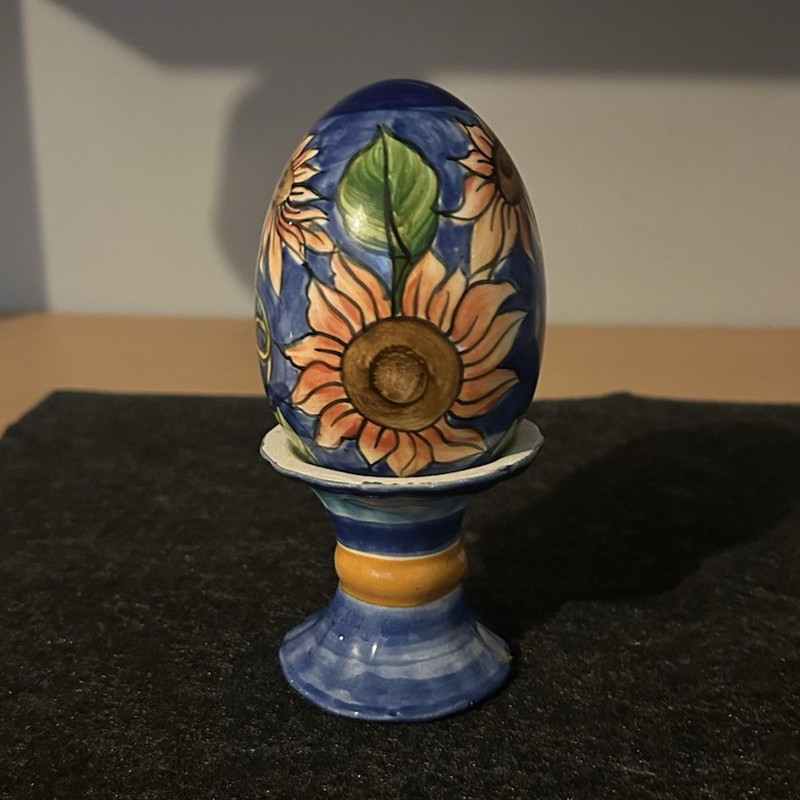 Hand-Painted Ceramic Floral Egg Cup Set, Blue Multicolor Novelty, 2-Piece