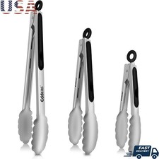 Stainless Steel Cooking Tongs Set Heat Resistant Ergonomic Kitchen Tools New