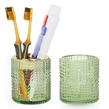 Green Toothbrush Holders for Bathrooms, Glass Toothbrush Holder and Bathroom ...