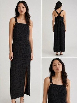 NWT & Other Stories Black Floral Jacquard Pinafore Midi Dress Sz 6