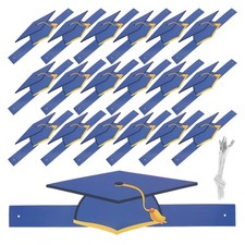 30Pcs Durable Blue Paper Graduation Caps with Adjustable Headband for Kids