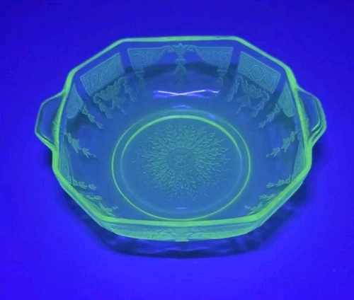 Vintage Uranium Green Depression Glass Closed Handled Small Bowl