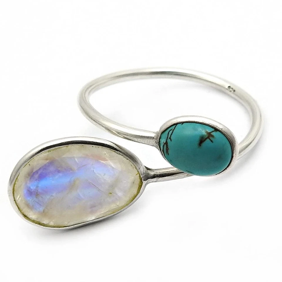 Türkis Neu Cocktail Ehefrau Blende Handmade Halloween Ring 925 Massiv Silber 10 - Bild 3 von 4