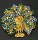 RARE Vintage Signed Miriam Haskell Gold Plated Peacock Brooch Pin Rhinestones