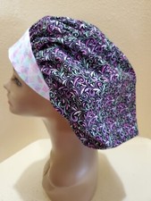 Scrolls pink/green Women's Bouffant Surgical Scrub Hat/Cap Handmade