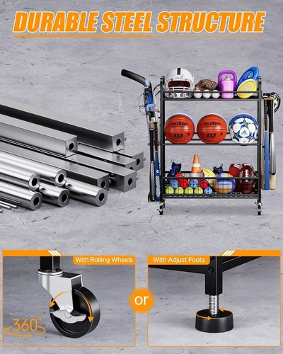 Multi-Functional Garage Sports Organizer with Side Hooks and Storage Options - Picture 6 of 8