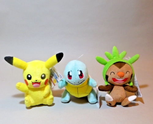 Tomy Pokémon XY... Pikachu, Squirtle & Chespin 3pc Plush Figure Lot