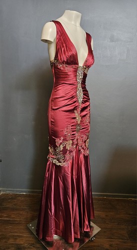 💥SPLENDIDO ABITO DA COCKTAIL MANDALAY da sera impreziosito MAXI BORDEAUX 6 - Foto 3 di 19